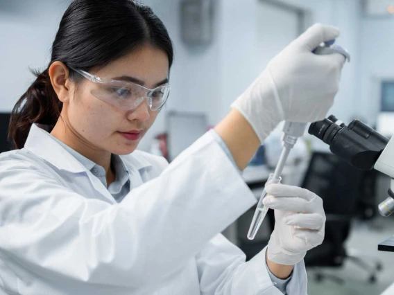 Scientist using a injector and test tube