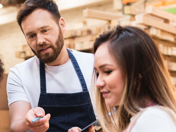 Business owners working on inventory