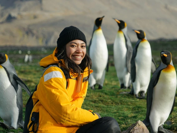 penguins and girl