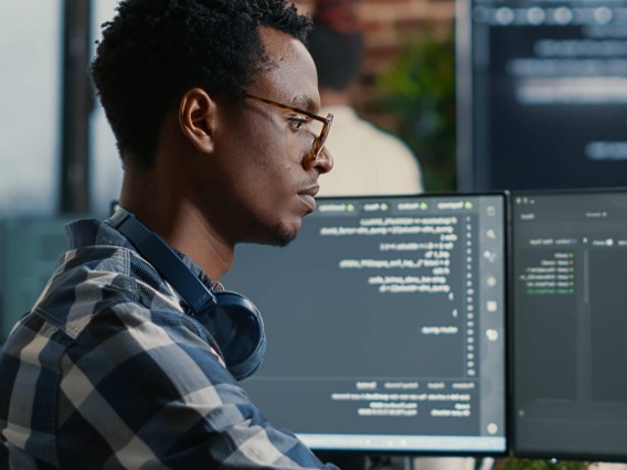 Software engineer working with code
