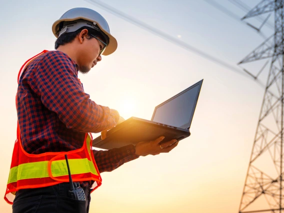 Electrical engineering worker working outdoors