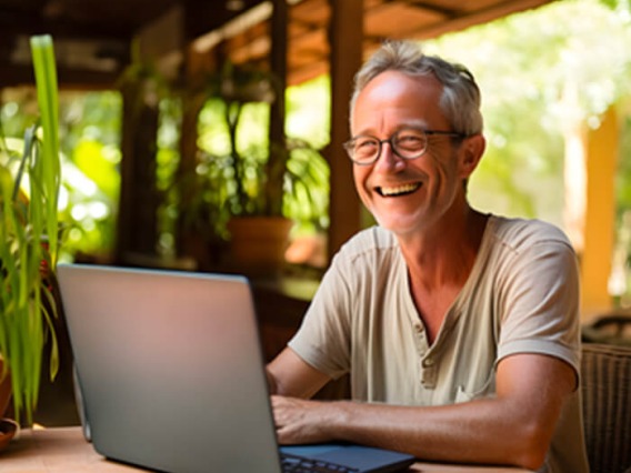 Student studying with laptop