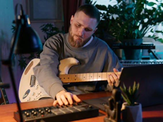 Student working on a music class