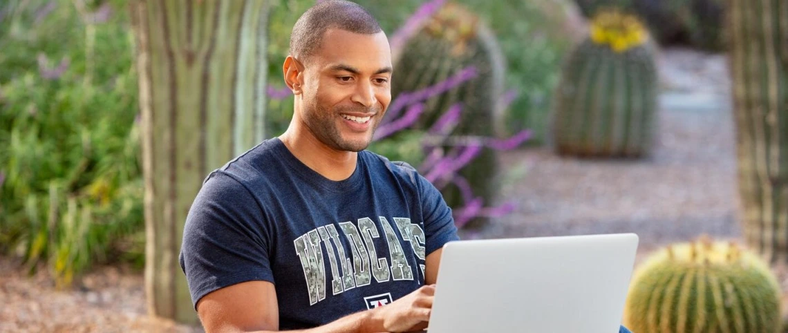 Military student on his laptop