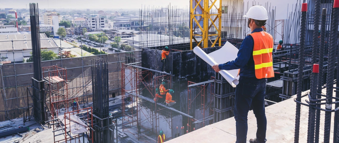 Engineer working on a build site