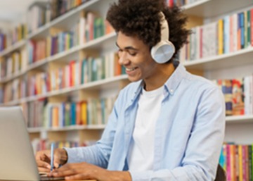 Student studying in library