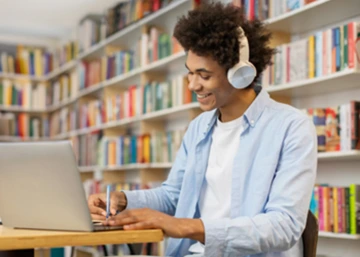 Student studying with laptop