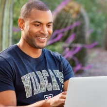 Military student on his laptop